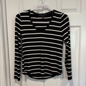 White House Black Market Black and White Striped Long Sleeve Tee